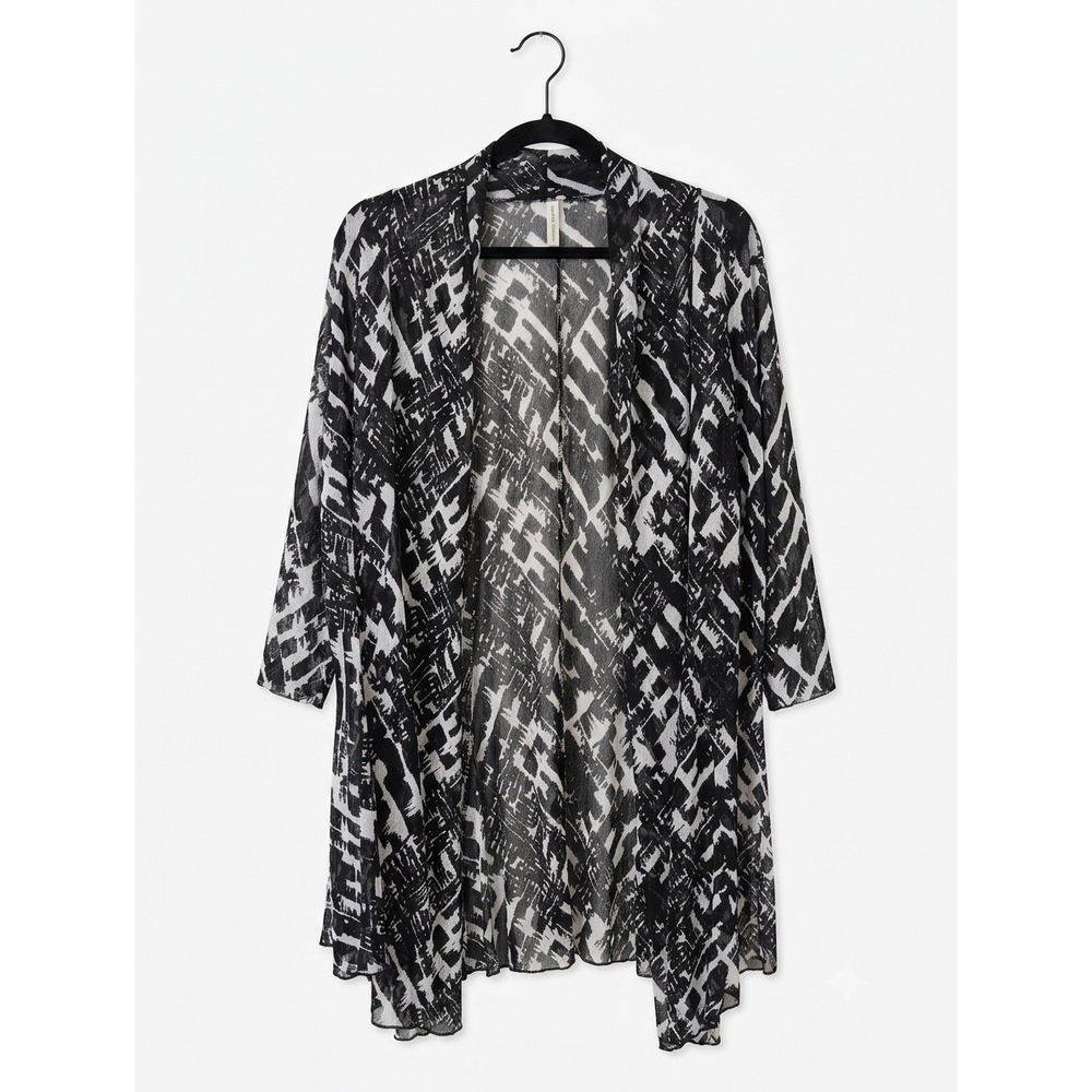 Mirror Image Black and White Sheer Abstract Print Kimono Size 1X
